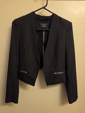 Love Tree Edgy Black Cropped Open-Blazer Y2K Streetwear Cage Back Goth Chic Sm